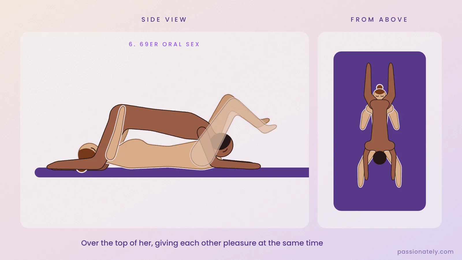 Illustration of a 69 position with her on her back and him on top going down on her