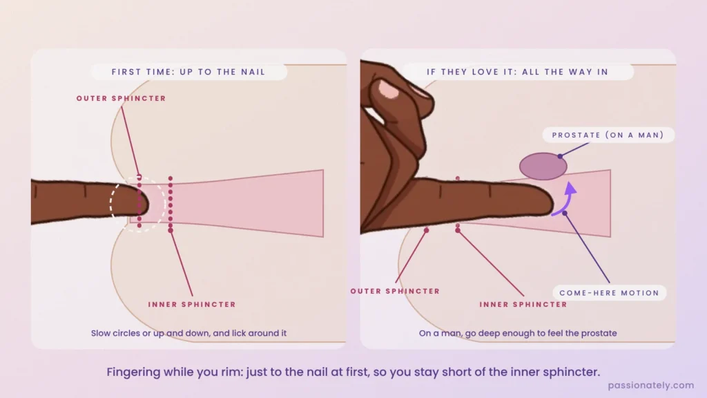 Cut-through of the anal canal: a finger in only to the nail versus all the way in with the come-here motion toward the prostate