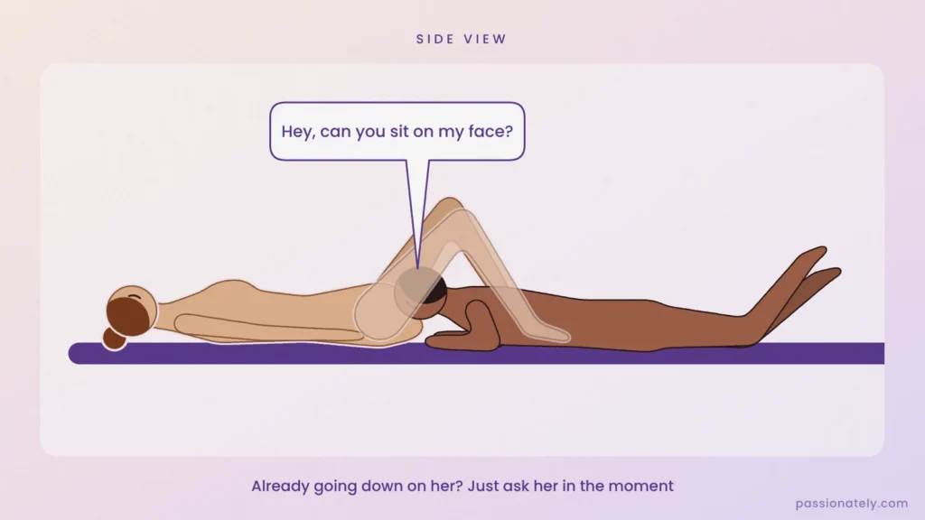 Man going down on a woman lying on her back, asking her to sit on his face
