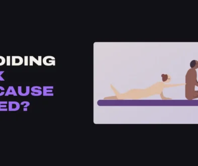Illustration of a worried man sitting up in bed turned away from his partner, who is reaching out to touch his back
