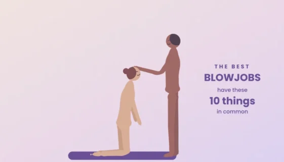 Illustration of a woman kneeling and smiling up at her partner, who rests a hand on her head