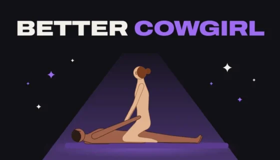 Cowgirl position: she sits on top of him, leaning forward slightly