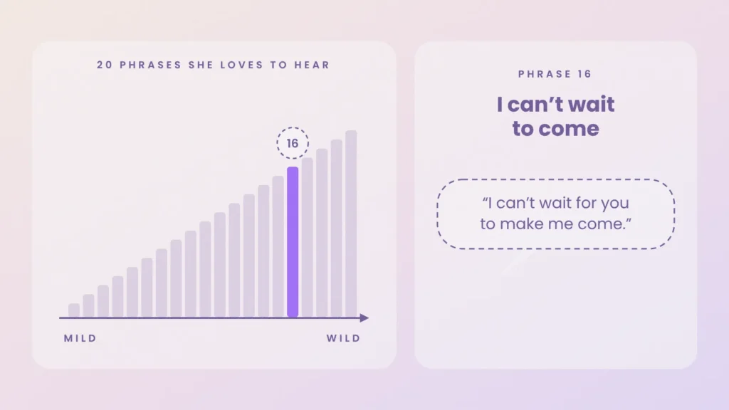 Dirty talk ladder, phrase 16 of 20: I can't wait to come