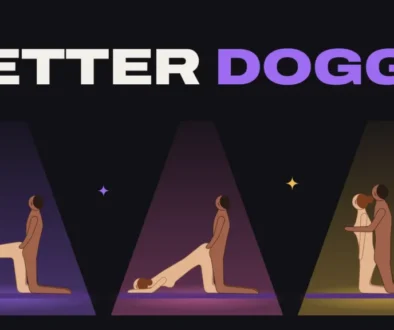 Illustration of three doggystyle variations: classic, head down and kneeling upright