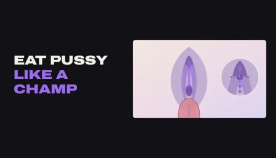 Title card for How To Eat Pussy Like A Champ with a diagram of a flat tongue licking up the vulva