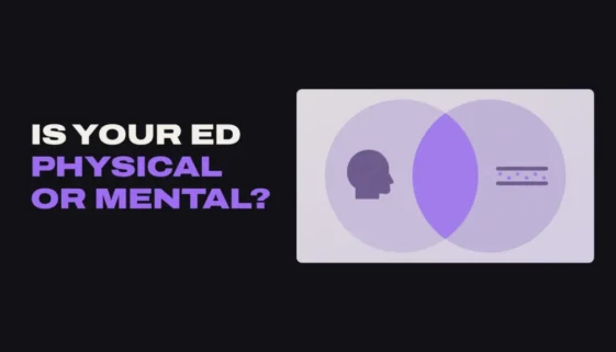 Title card reading Is Your ED Physical or Mental? with a mind and body Venn diagram