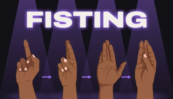 Title card reading Fisting, with four hands showing the steps from one finger to all fingers together with the thumb tucked in