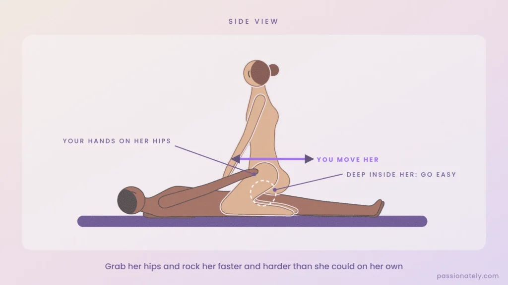 Side view illustration of cowgirl with his hands on her hips rocking her back and forth