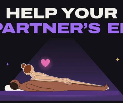 Illustration of a couple in bed, the woman propped beside her partner with her hand on his soft penis