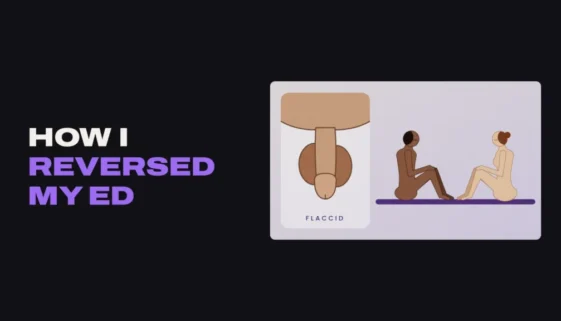 Illustration of a flaccid penis next to a couple sitting facing each other, talking
