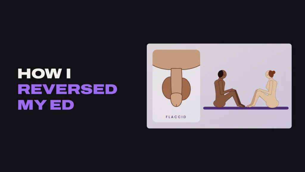 Illustration of a flaccid penis next to a couple sitting facing each other, talking