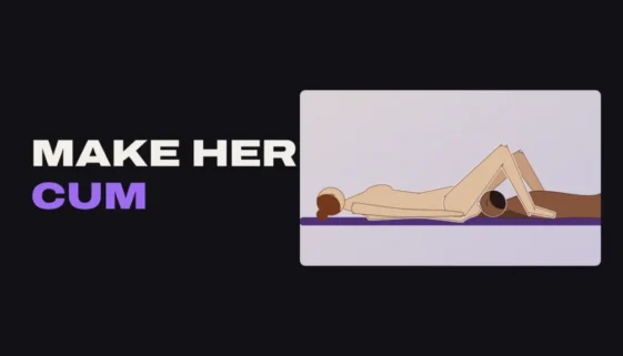 Illustration of a woman lying on her back, knees up, with her partner lying between her legs going down on her