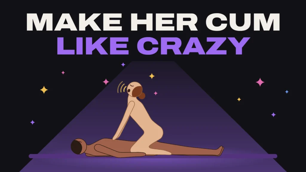 Illustration of a woman on top in cowgirl, back arched and head thrown back in orgasm