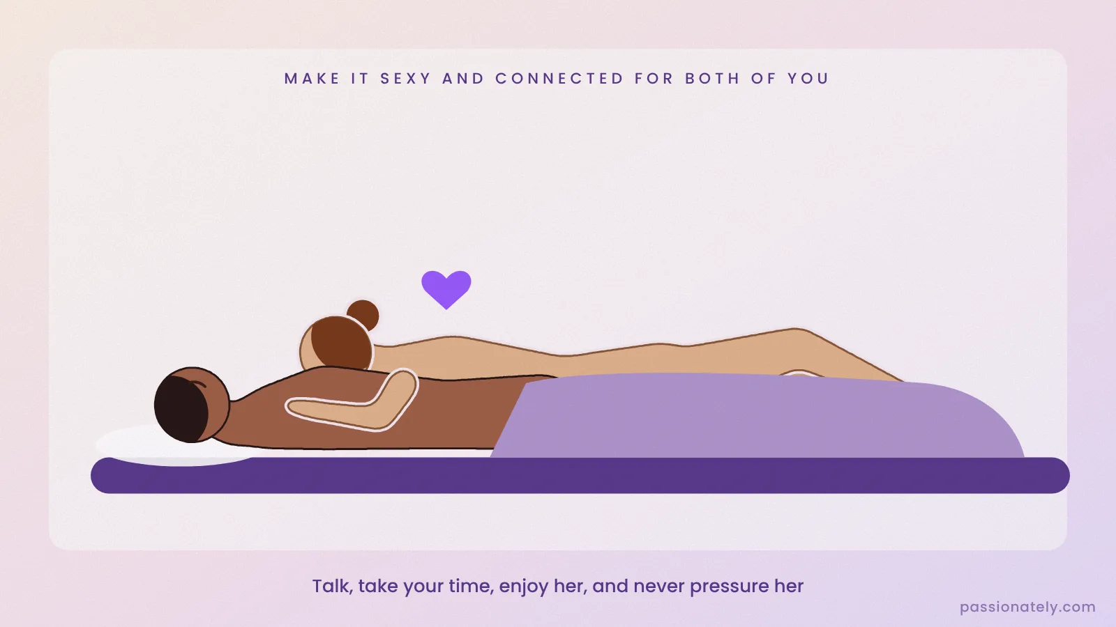 Illustration of a couple cuddling in bed, her head resting on his chest