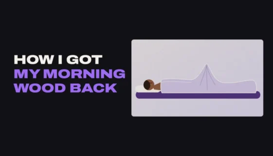 Illustration of a man asleep on his back in bed with the sheet rising at his hips from morning wood