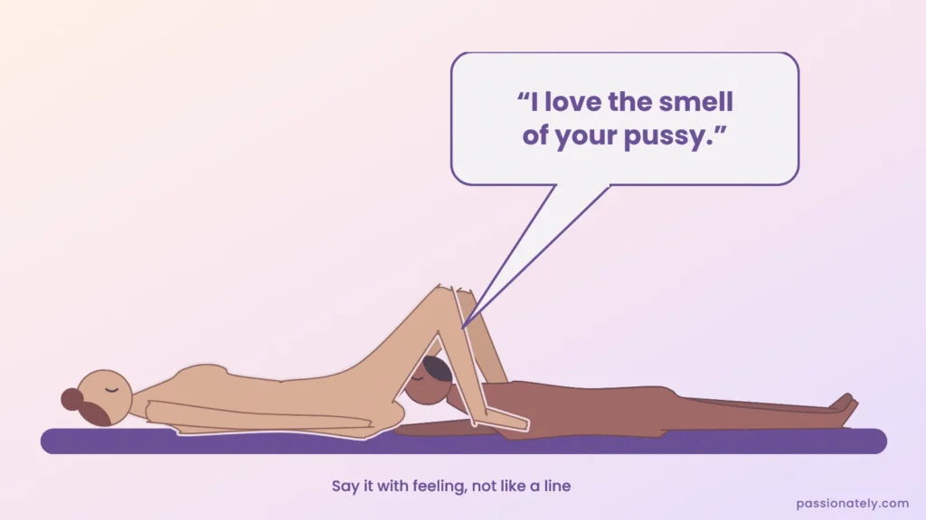 Illustration of a man going down on a woman saying “I love the smell of your pussy”