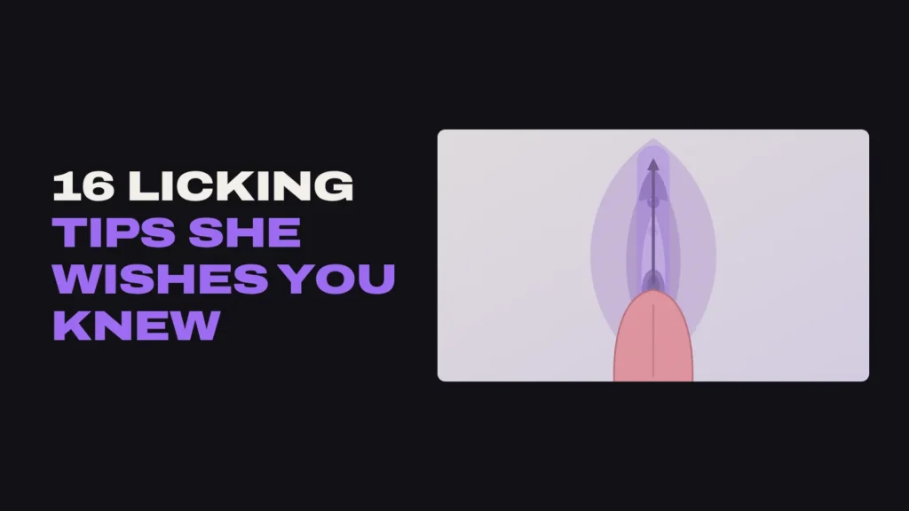 Vulva diagram with a flat tongue licking up from the vaginal opening to the clitoris