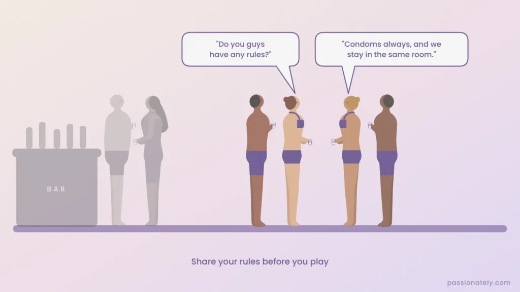 Illustration of two couples in underwear sharing their rules before playing