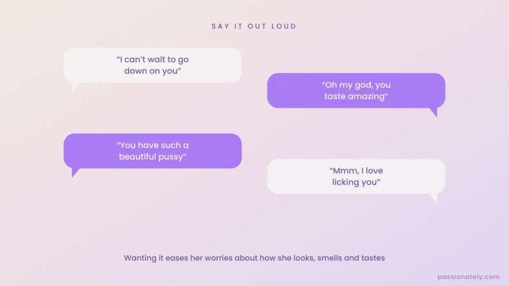 Speech bubbles with things to say while going down on her