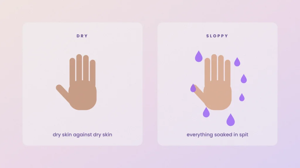 Two hands compared: a dry hand and a wet, sloppy hand with droplets